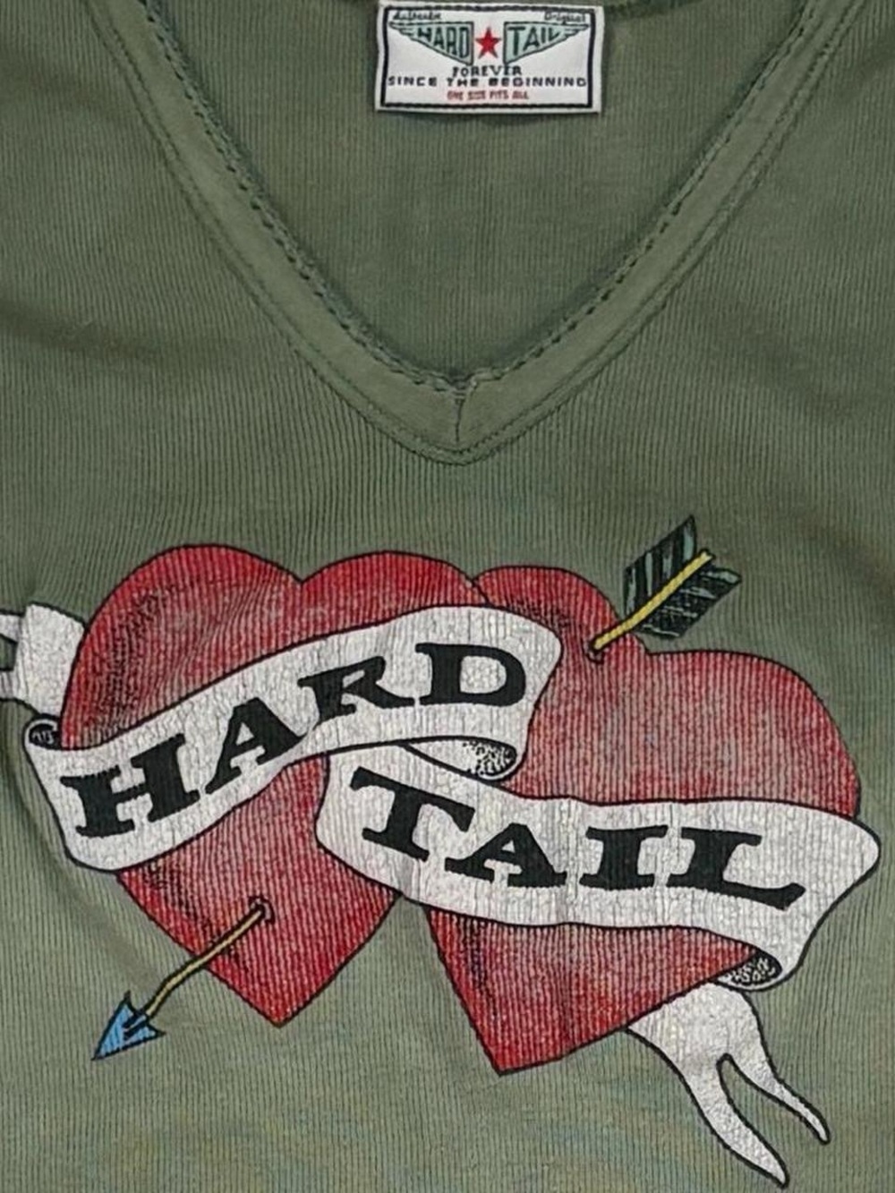90’s Vintage Hard Tail green v neck logo tee